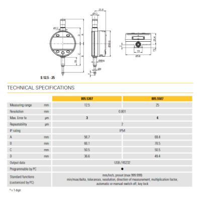 SYLVAC Digital Måleur S_DIAL WORK ANALOG 25 x 0,001 mm IP54 (805.5507)